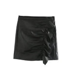 Women's Ruffle Trim Artificial Hip Leather Skirt - DanaFashionstore