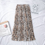 European And American Snake Print Pleated Skirt With High Waist And Slimming