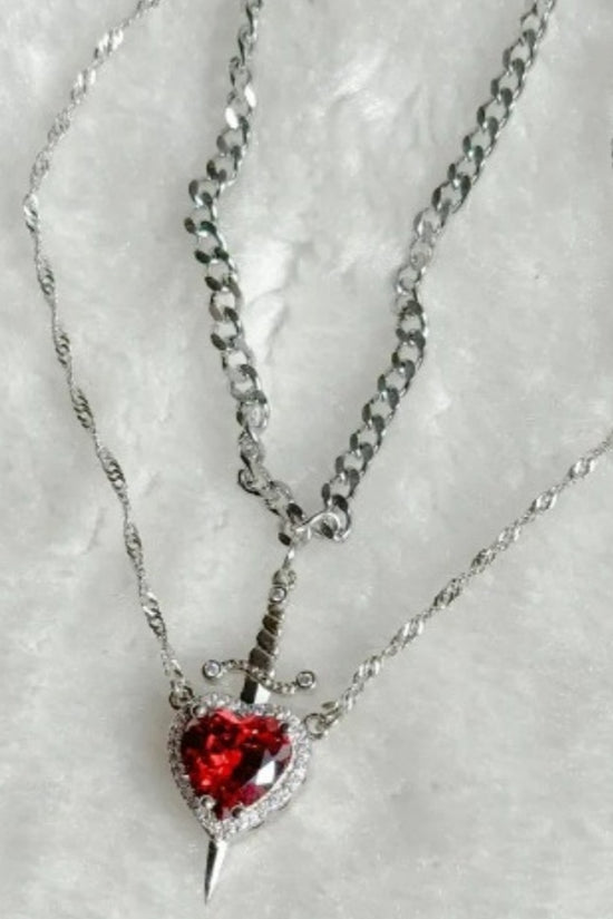 New Heart And Sword Necklace Set Gold Color Stainless Steel Crystal Couple Necklaces For Women Men Boyfriend Girlfriend Gifts