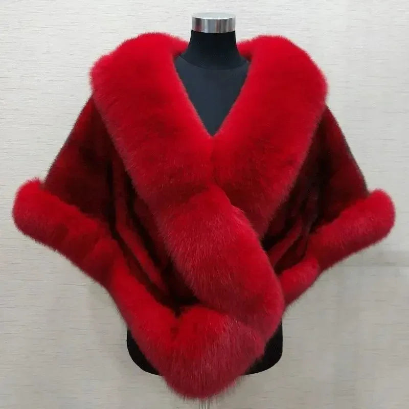 Imitated Mink Fox Fur Cape Coat Plus-sized Dress Shawl - DanaFashionstore
