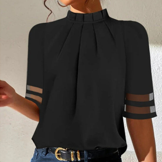 Pure Black Pleated Small Turtleneck Fashion Top