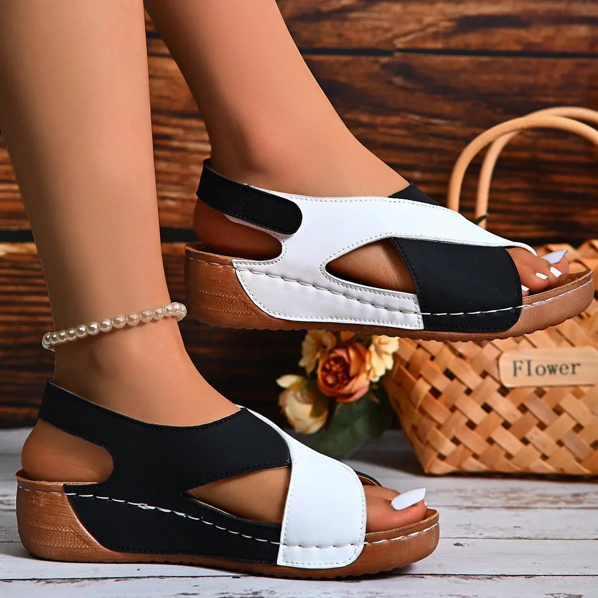 Colorblock-crossed Wedges Sandals Summer Fashion Fish Mouth Platform Roman Shoes For Women - DanaFashionstore