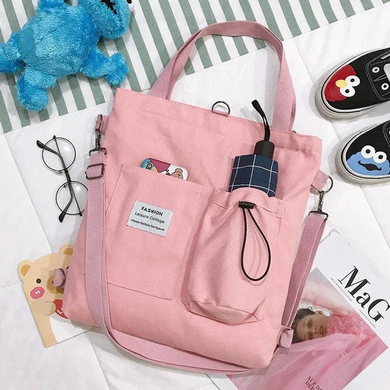 Harajuku Canvas Bags Students Handbag With Pockets Preppy Buckpack Shoulder Bag For Women Shoolbags - DanaFashionstore