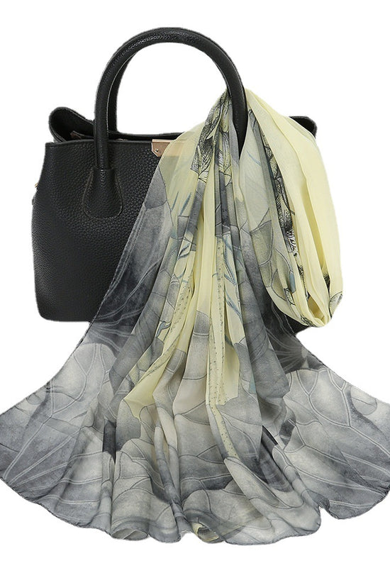 Thin Chiffon Lotus Pond Moonlight Printed Silk Scarf