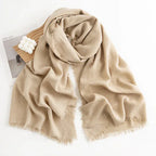 Herringbone Pattern Monochrome Artificial Cashmere Scarf Women's Simple Casual Style Tassel Warm Shawl - DanaFashionstore