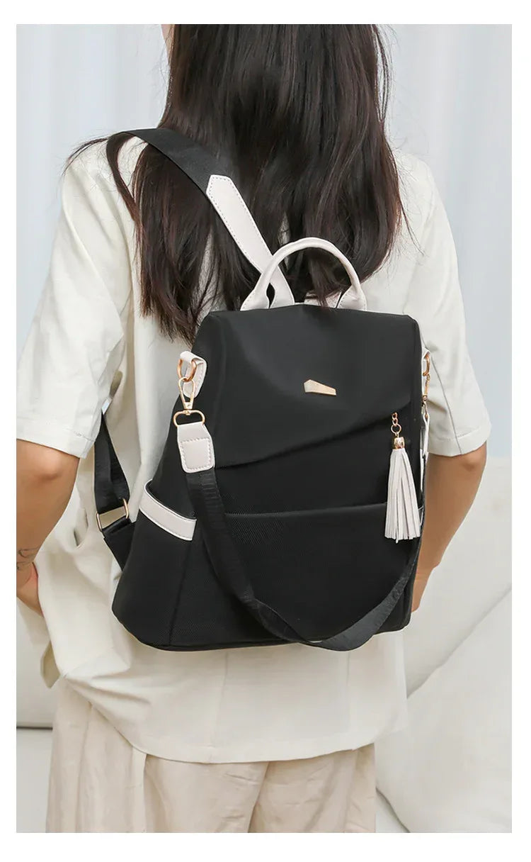 Oxford Cloth Stitching Women'S Backpack Anti-Theft Back Zipper Girls Schoolbag Casual Travel Double Shoulder Backpack - DanaFashionstore