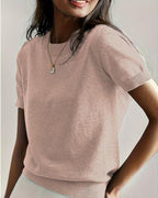 Simple Niche Round Neck Solid Color French Short Sleeve Sweater Sweater - DanaFashionstore
