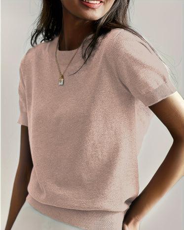 Simple Niche Round Neck Solid Color French Short Sleeve Sweater Sweater - DanaFashionstore