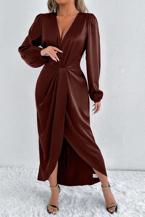 Satin European And American Style Dress High-grade $47.06 Dana Fashion Color: Brown Size: L Women's clothing Product information: Color: khaki, Brown, Army Green, Rose Red, green, orange, pink, blue Waist type: high waist Size: XS,S,M,L,XL,XXL Sleeve type