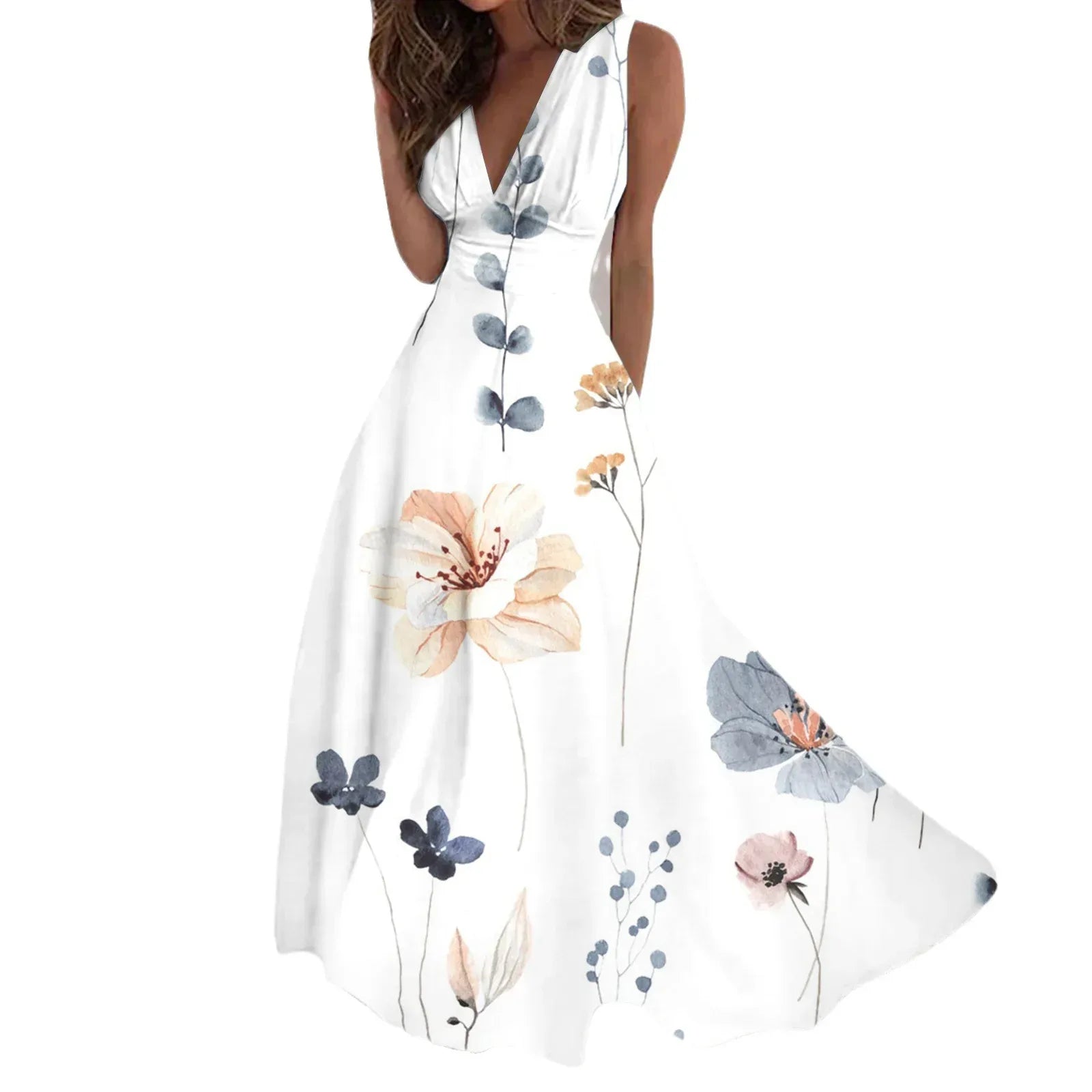 Digital Print V-Neck Swing Dress 2026 - Fashion Long Dress - DanaFashionstore