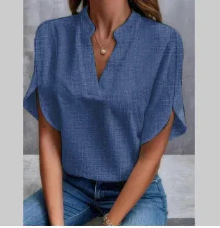 Summer Short-sleeved Chiffon Shirt New V-neck Shirt Women's Casual Versatile Clothing - DanaFashionstore