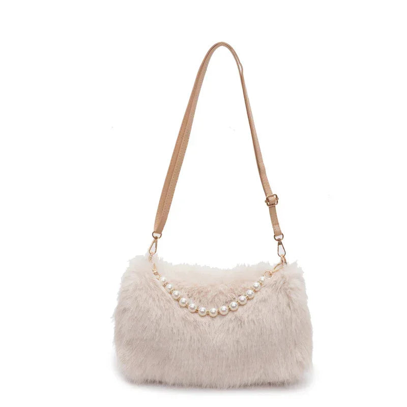 Autumn And Winter Fashion Shoulder Bags Pearl Chain Crossbody Bag Versatile Commuting Armpit Plush Female Bag - DanaFashionstore