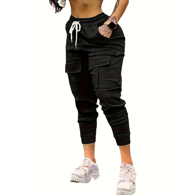 Women's Cargo Jogger Pants Matching With Flap Pockets & Drawstring Waistband - Dana Fashion