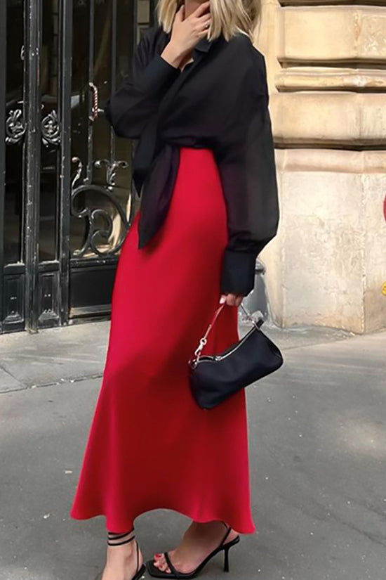 New Year Red Satin Satin Fishtail Skirt