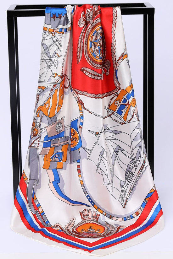 Sailing Print Emulation Silk Scarf Fashion Shawl