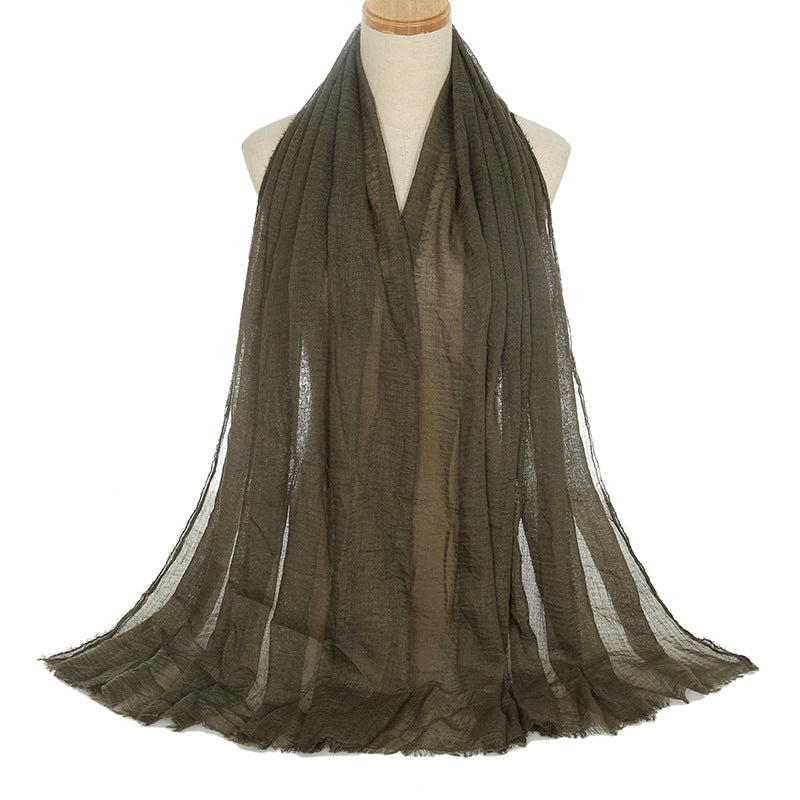 Pleated Viscose Yarn Monochrome Scarf Natural Wrinkled Cotton And Linen Burrs