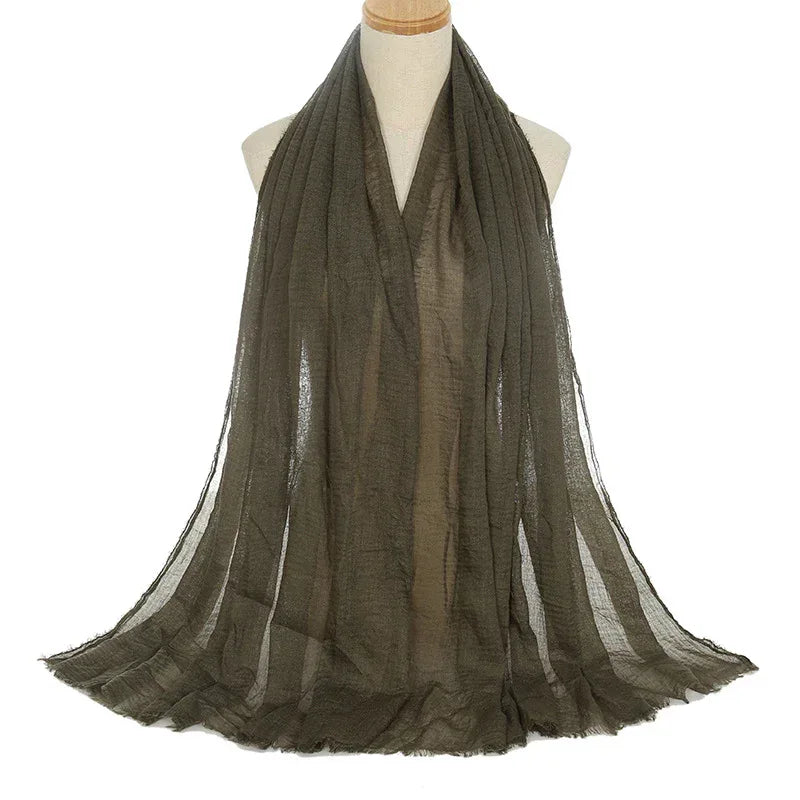 Pleated Viscose Yarn Monochrome Scarf Natural Wrinkled Cotton And Linen Burrs - DanaFashionstore