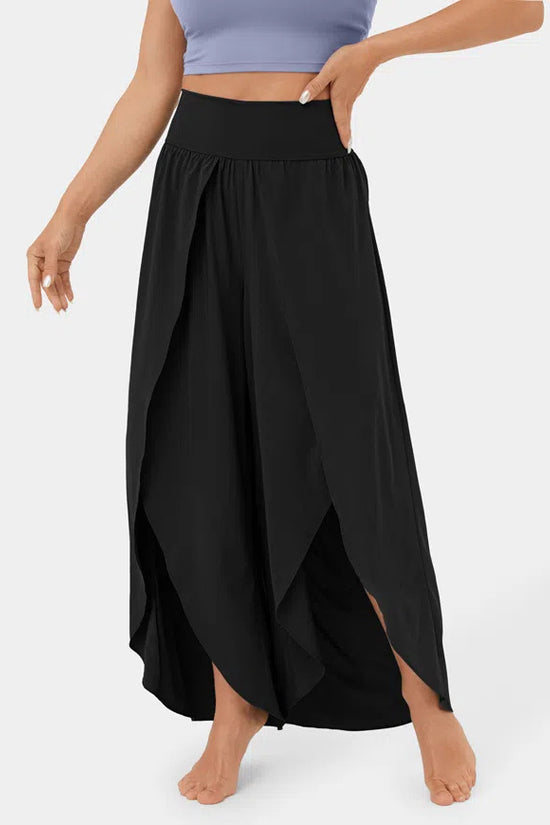 Loose Split Yoga Pants Summer Elastic High Waist Wide Leg Trousers Women's Fashion Versatile Clothing