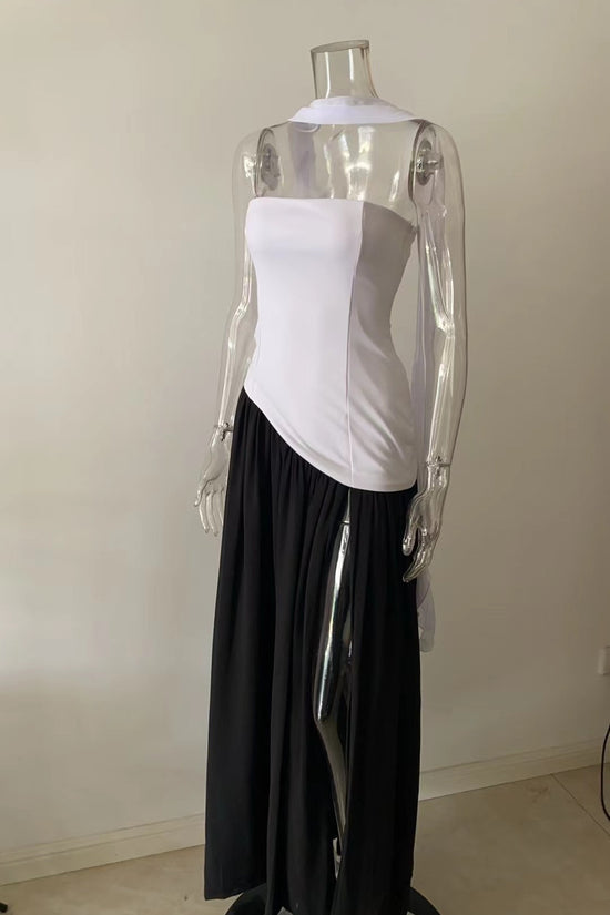 Spring And Summer New Color Matching Tube Top Sexy Off-the-shoulder Dress