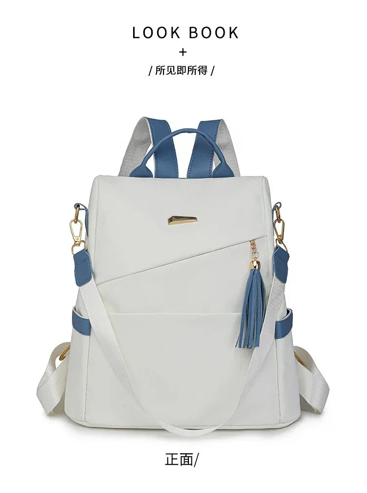 Oxford Cloth Stitching Women'S Backpack Anti-Theft Back Zipper Girls Schoolbag Casual Travel Double Shoulder Backpack - DanaFashionstore