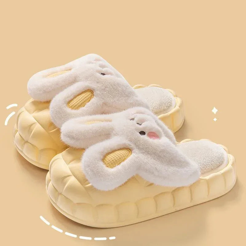 Cute Rabbit Shoes Winter Fuzzy Slippers Women Detachable Washable House Shoes - DanaFashionstore
