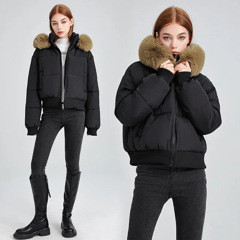 Women's Hooded Fur Collar Cotton Coat 2025 - Designer Padded Jacket - DanaFashionstore