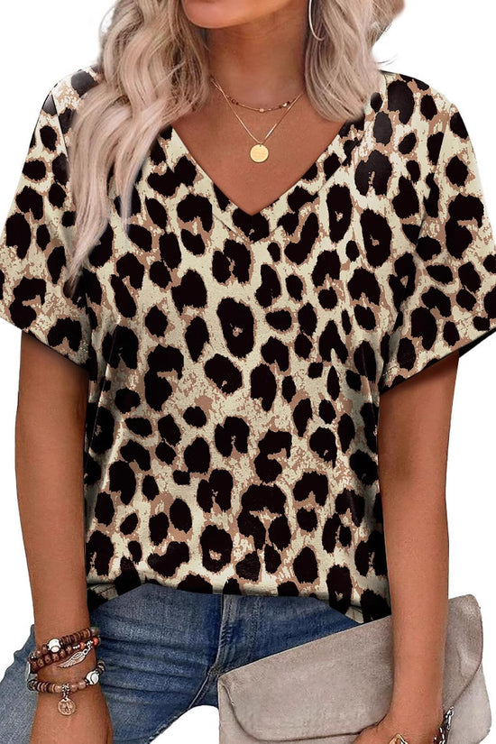 Casual Top Fashion Trend Stripes Short Sleeve Women V-neck