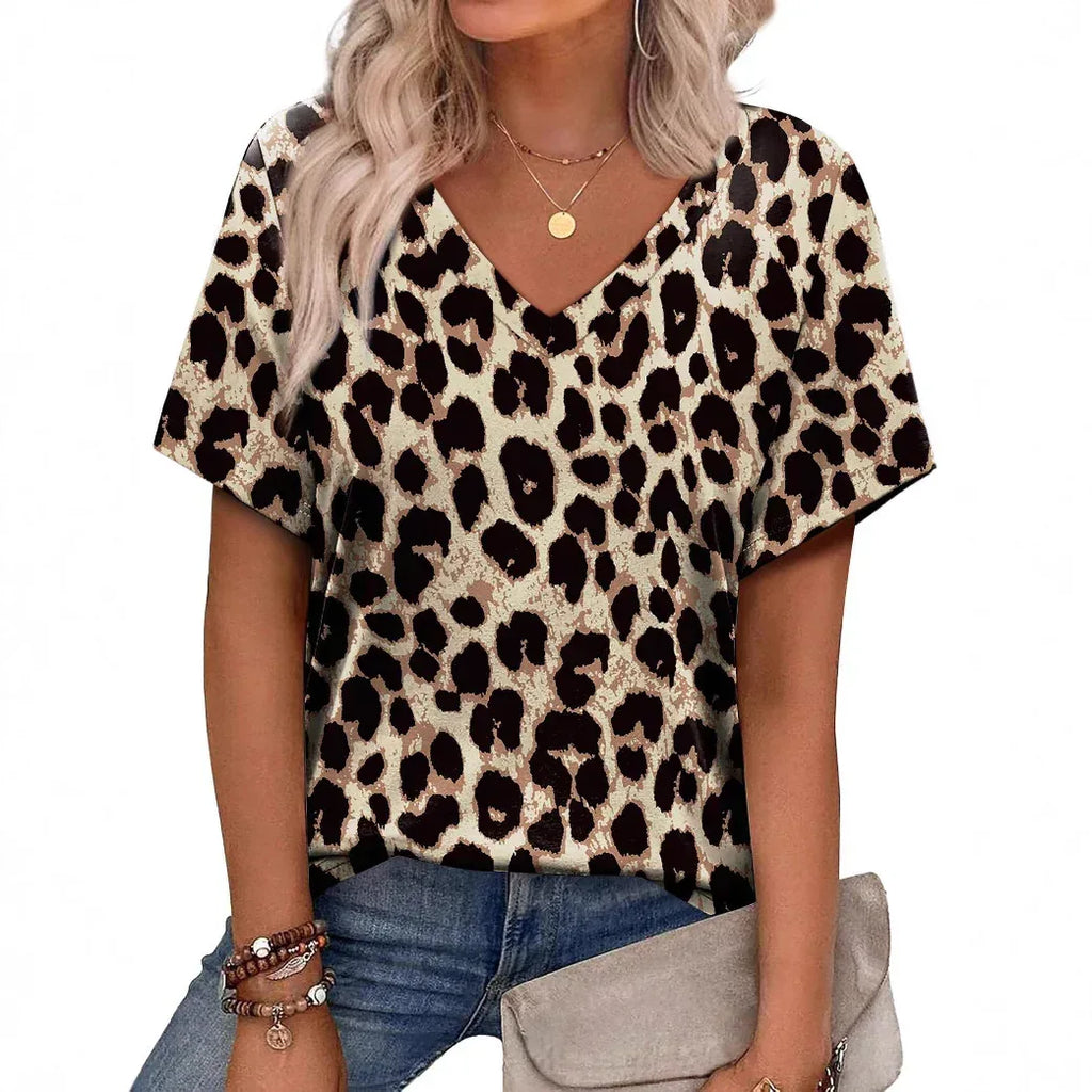 Casual Top Fashion Trend Stripes Short Sleeve Women V-neck - DanaFashionstore