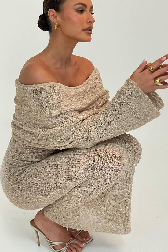 New One-shoulder Knitted Long-sleeved Dress Sexy Beach Holiday Long Dresses Womens Clothing