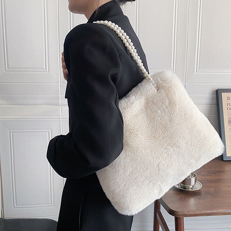 Women's Fashion Plush Pearl Shoulder Bag - Dana Fashion