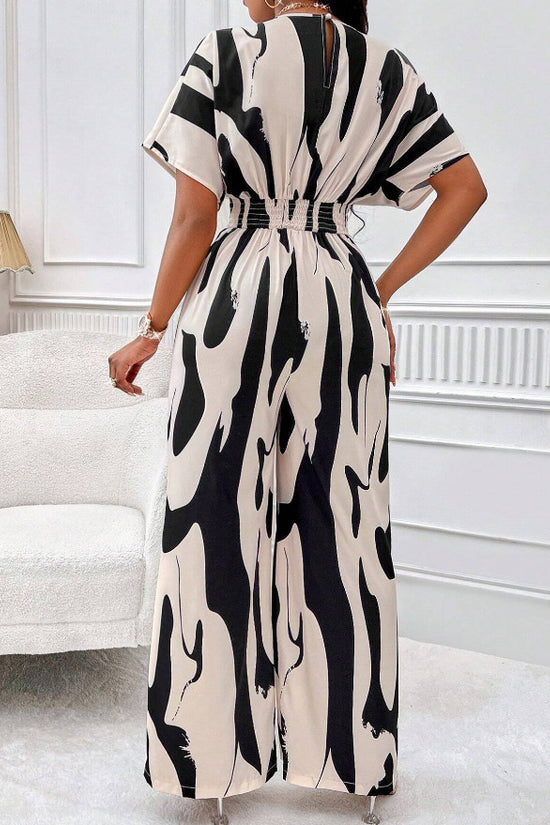 V-neck Loose Printed Long Jumpsuit