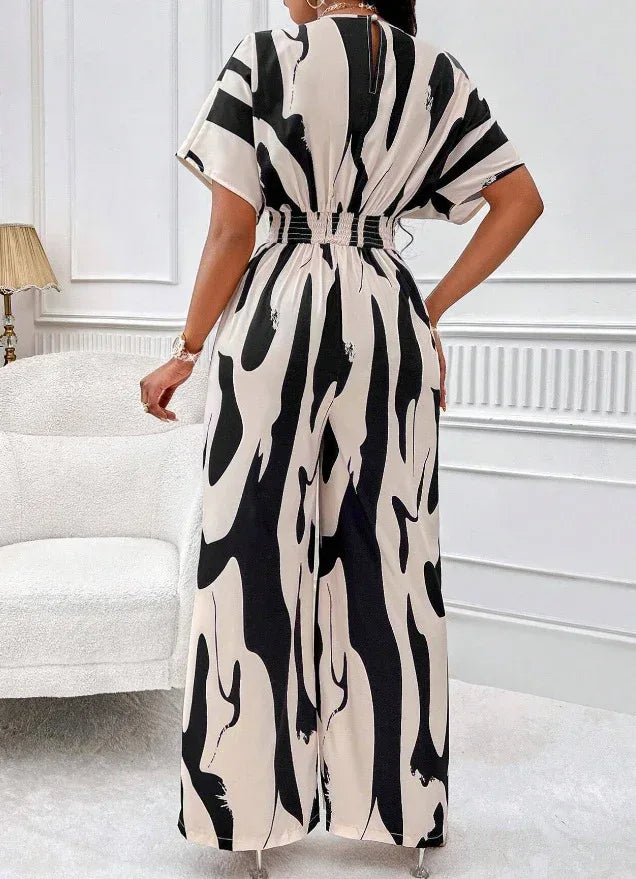 V-neck Loose Printed Long Jumpsuit - DanaFashionstore