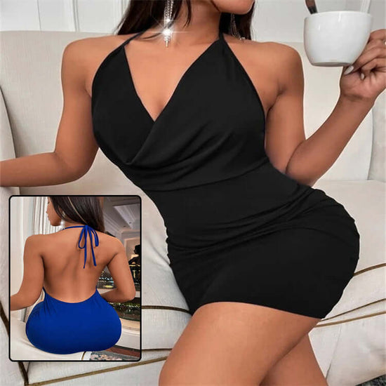 Summer Deep V-neck Dress Temperament Sling Backless Halter Dresses Women's Clothing $25.70 Dana Fashion Color: Black Size: L Women's clothing Overview: Unique design, stylish and beautiful. Good material, comfortable wear. A variety of colors, any choice.