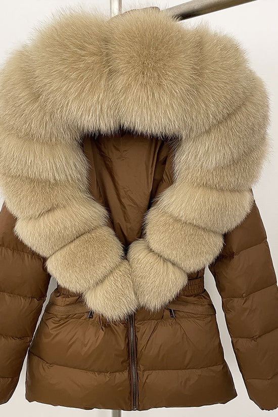 Short Women's Thickened Slim Fit Waist-tight Fur Down Jacket