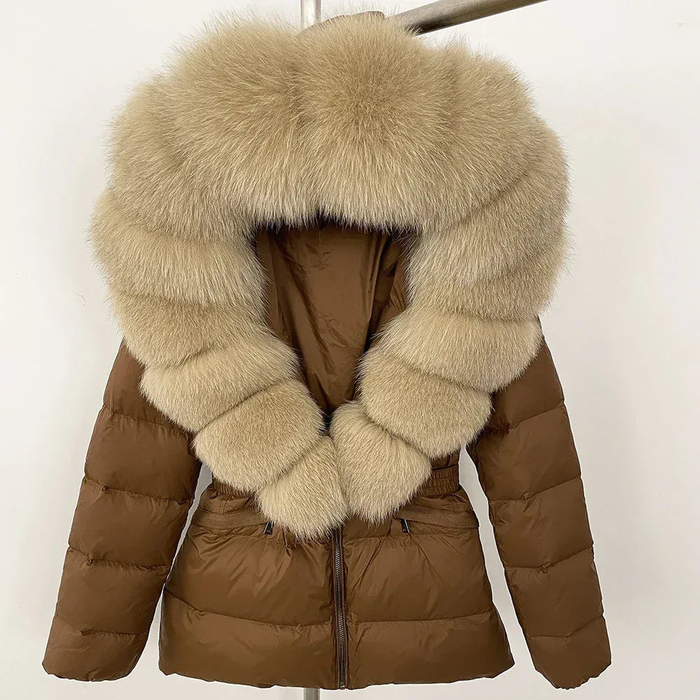 Short Slim Fit Fur Down Jacket 2026 - Women's Waist-Tight Winter Coat - DanaFashionstore