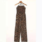 Women's Leopard Print Halter Backless Jumpsuit - DanaFashionstore