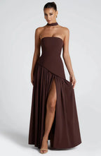 Fashion Sexy Backless Tube Top Pure Color Split Dress - DanaFashionstore