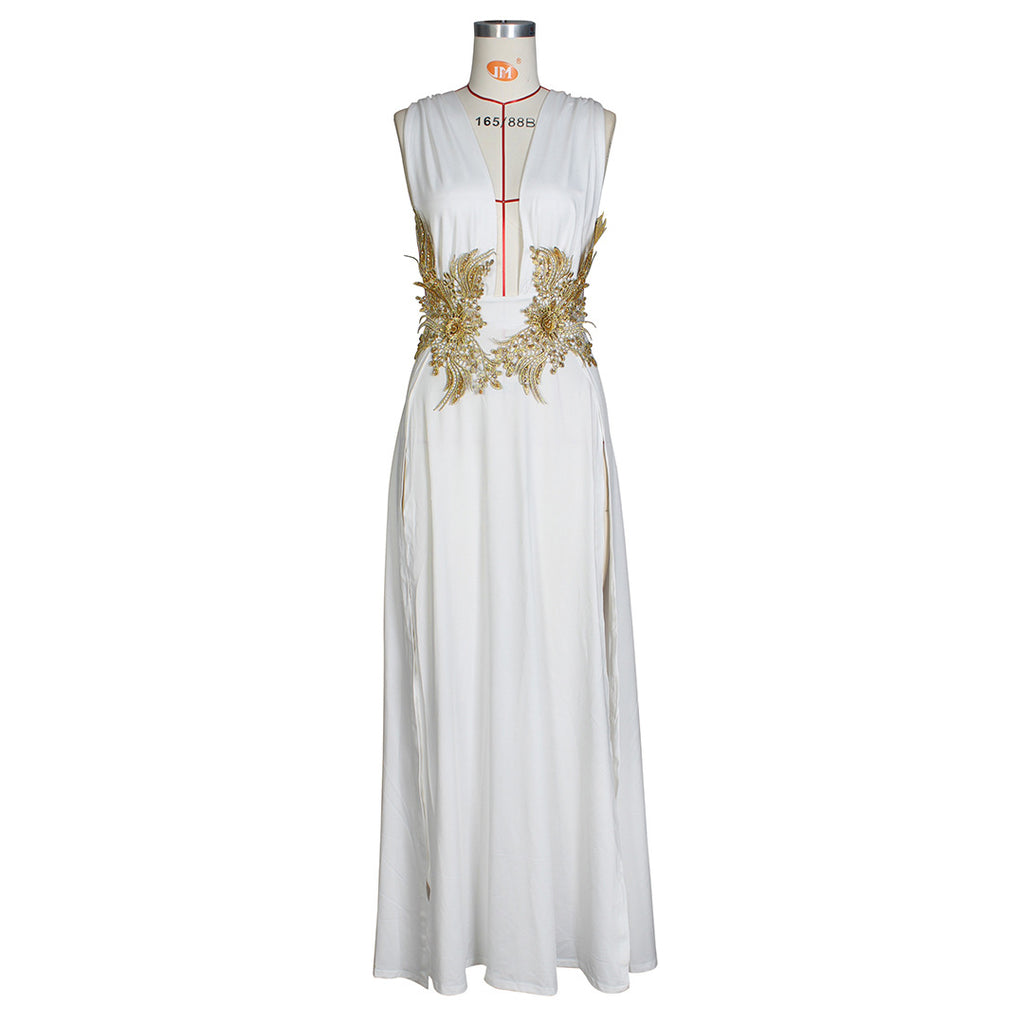 Women's Fashion Deep V High Slit Large Swing Floor Long Dress