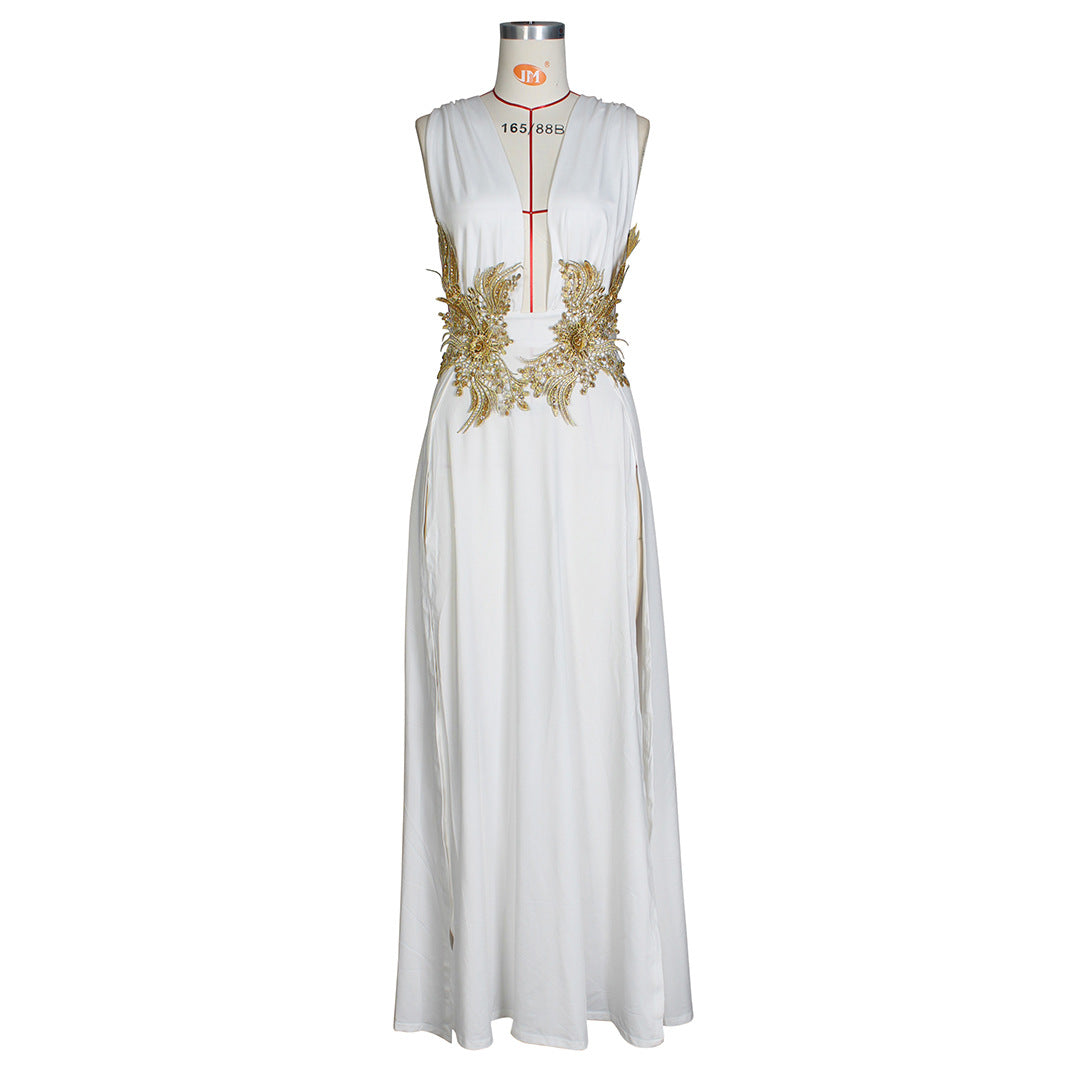 Women's Fashion Deep V High Slit Large Swing Floor Long Dress
