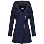 Women Warm Slim Full Zipper Coat Thick Woolen Coat Female Fall Winter Windbreaker Hooded Diagonal Zipper Women's Clothing - DanaFashionstore