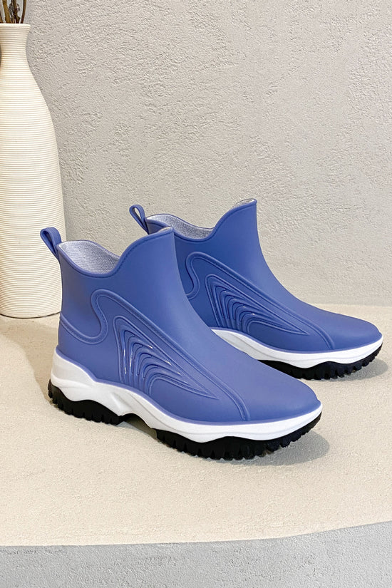 Fashion Color Blocking Thick Sole Low Top Women's Rain Boots