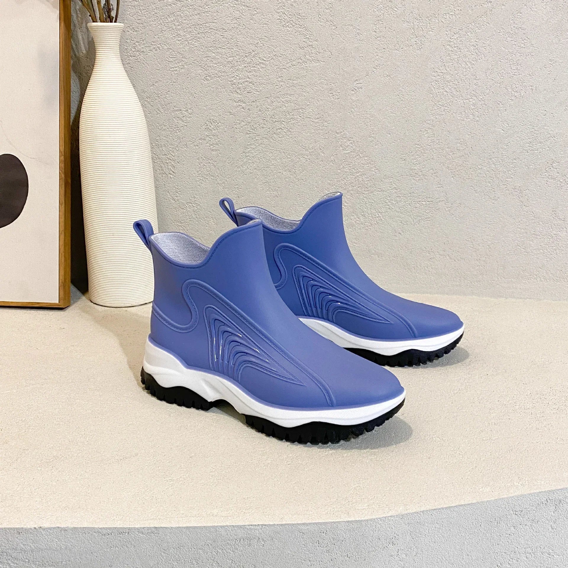 Fashion Color Blocking Thick Sole Low Top Women's Rain Boots - DanaFashionstore