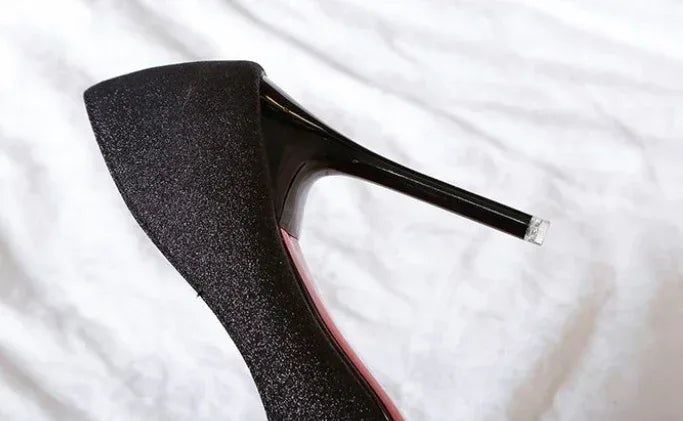 Silver Heels For Women And Black Sexy Everything French Mesh Red Sequins - DanaFashionstore