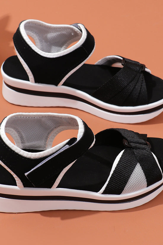 Summer Mesh Cross-strap Sandals With Velcro-design Thick Sole Flats Beach Shoes Women