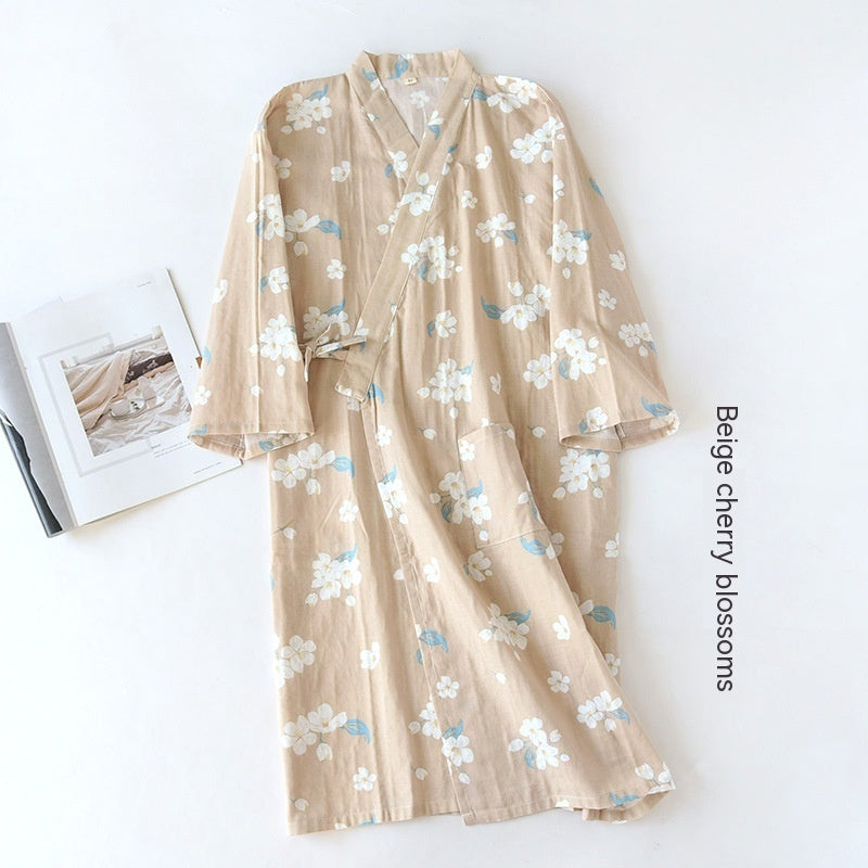 Women Bathrobe Nightdress Long Sleeve Nightgown Cotton Gauze - Dana Fashion