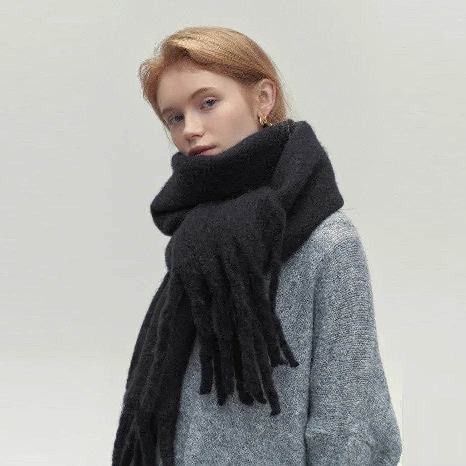 Winter Solid Color Scarf With Tassel Ins Style Fashion Versatile Warm Soft Long Scarf Women's Shawl - DanaFashionstore