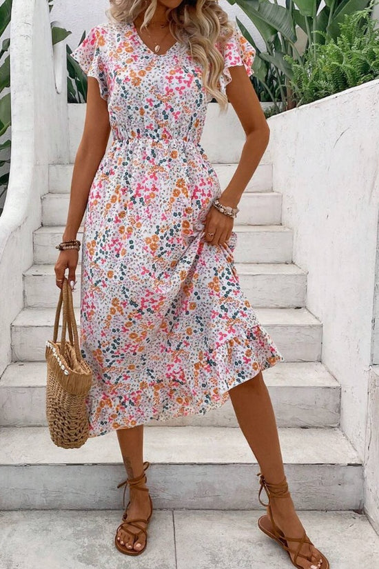 Print V-neck Dress For Women