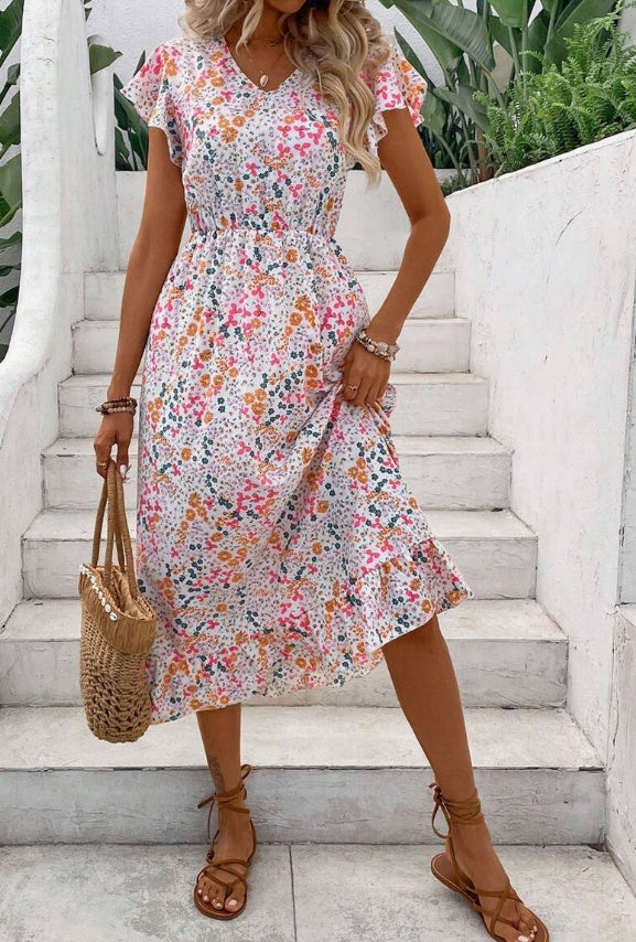 Print V-neck Dress For Women