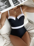 Push Up Contrast Color Fashion Bikini One-piece Swimsuit - DanaFashionstore