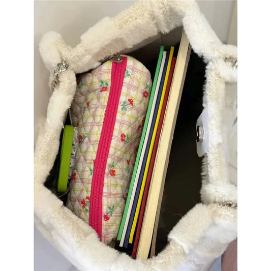 White Plush One Shoulder Bag Casual Tote Bag - DanaFashionstore